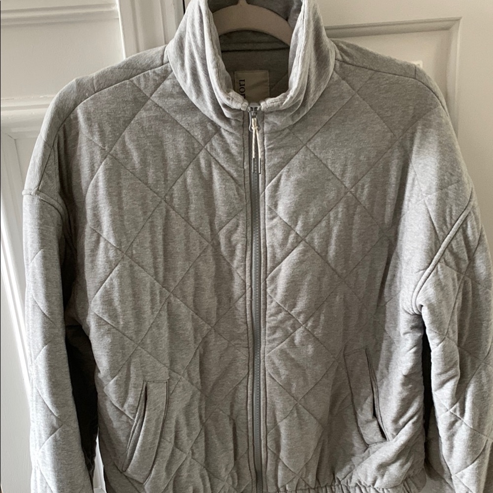 Gray Quilted Zip-Up Jacket